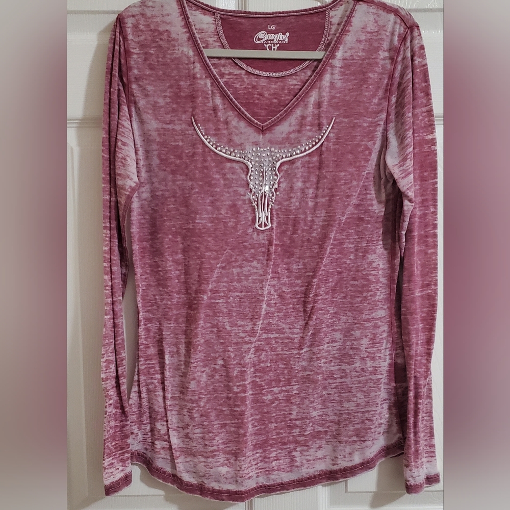 Women's Long Sleeve Pink Burnout Tee